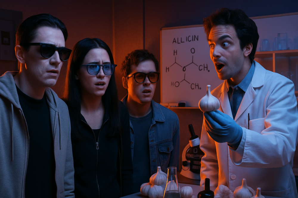Modern vampires vs garlic science laboratory scene (1)
